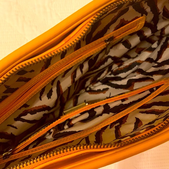 Maxx New York orange- yellow ombré clutch with tiger print interior - Picture 3 of 3